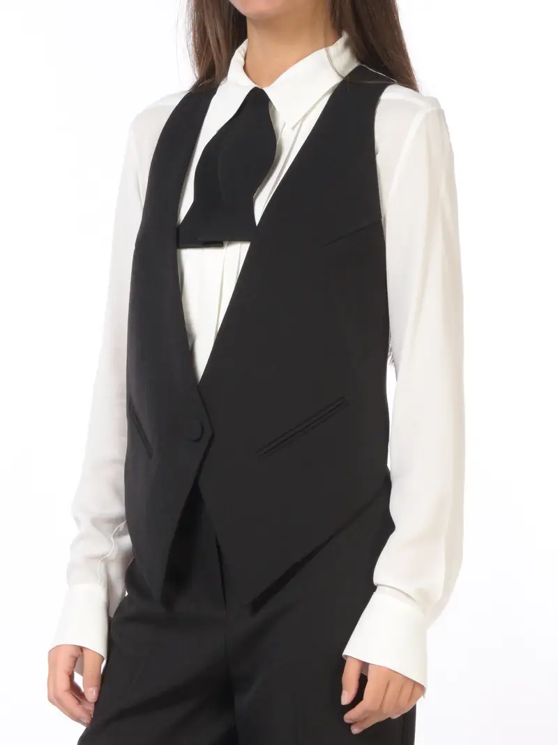 gilet da donna Nenette asimmetrico con inserto a righe NERO miniatura 2