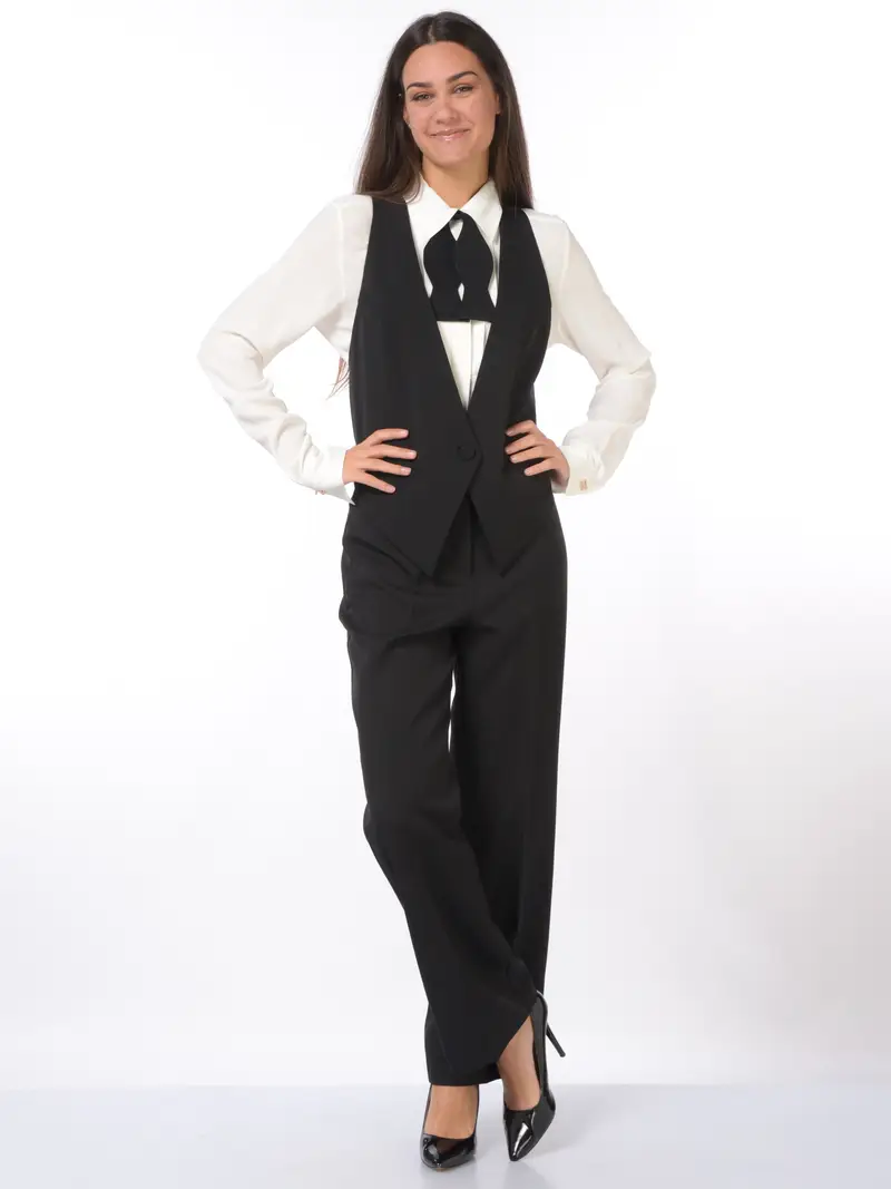 gilet da donna Nenette asimmetrico con inserto a righe NERO