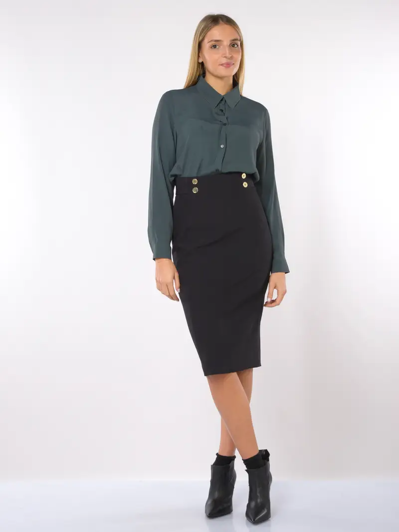 gonna lunga da donna Nenette tubino con bottoni NERO miniatura 2