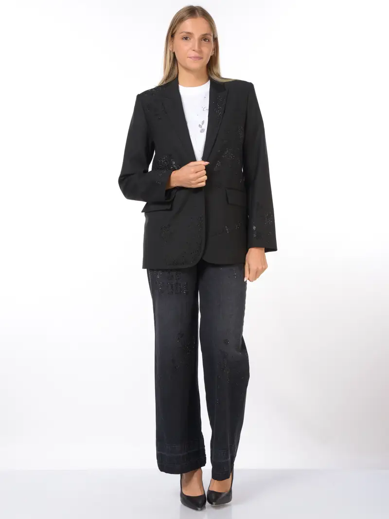 jeans da donna Nenette ampio con strass NERO miniatura 2