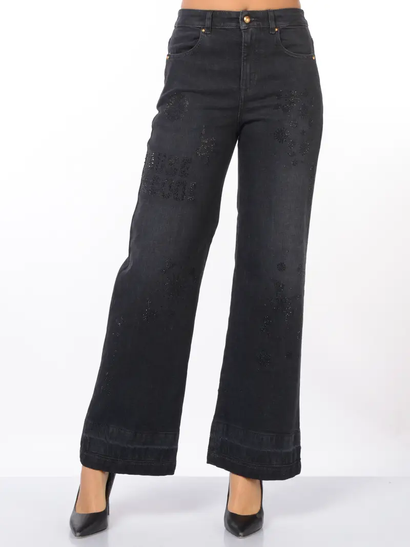 jeans da donna Nenette ampio con strass NERO