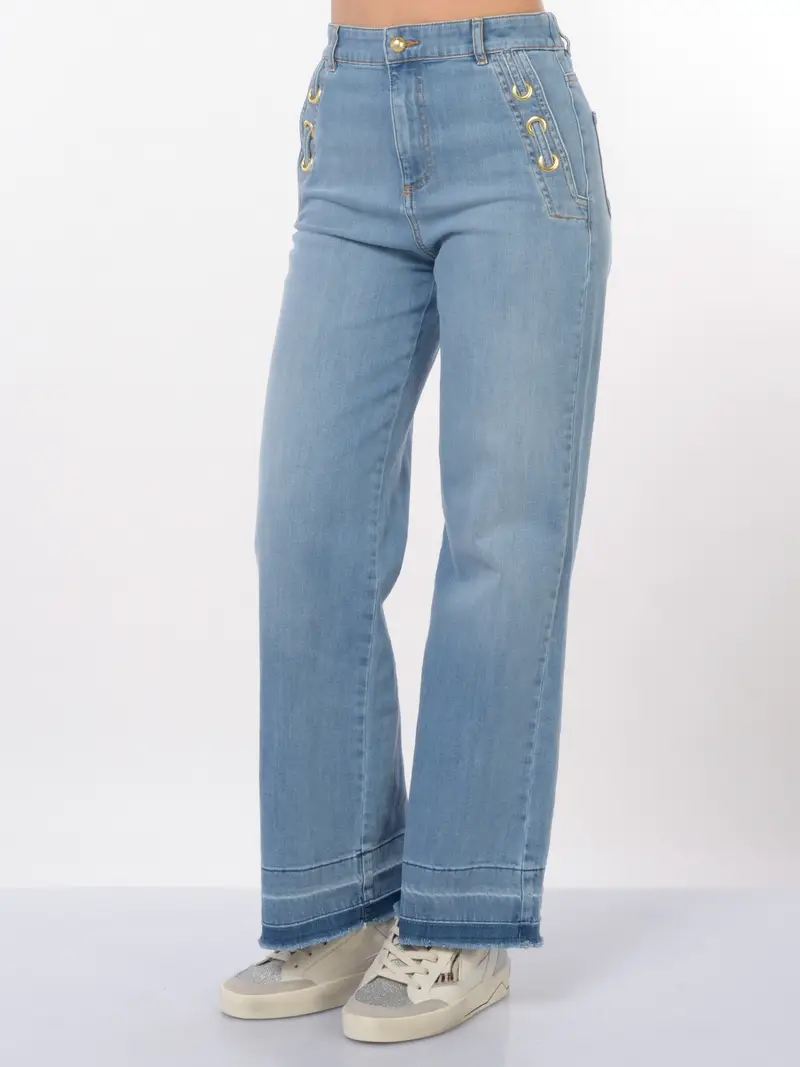 jeans da donna Nenette con occhielli e microfrange Blu