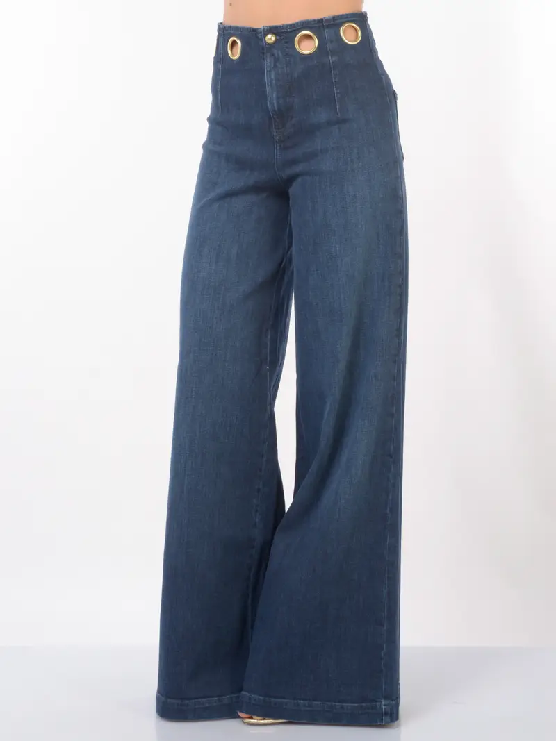jeans da donna Nenette Staffa con wide leg e maxi occhielli Blu miniatura 2