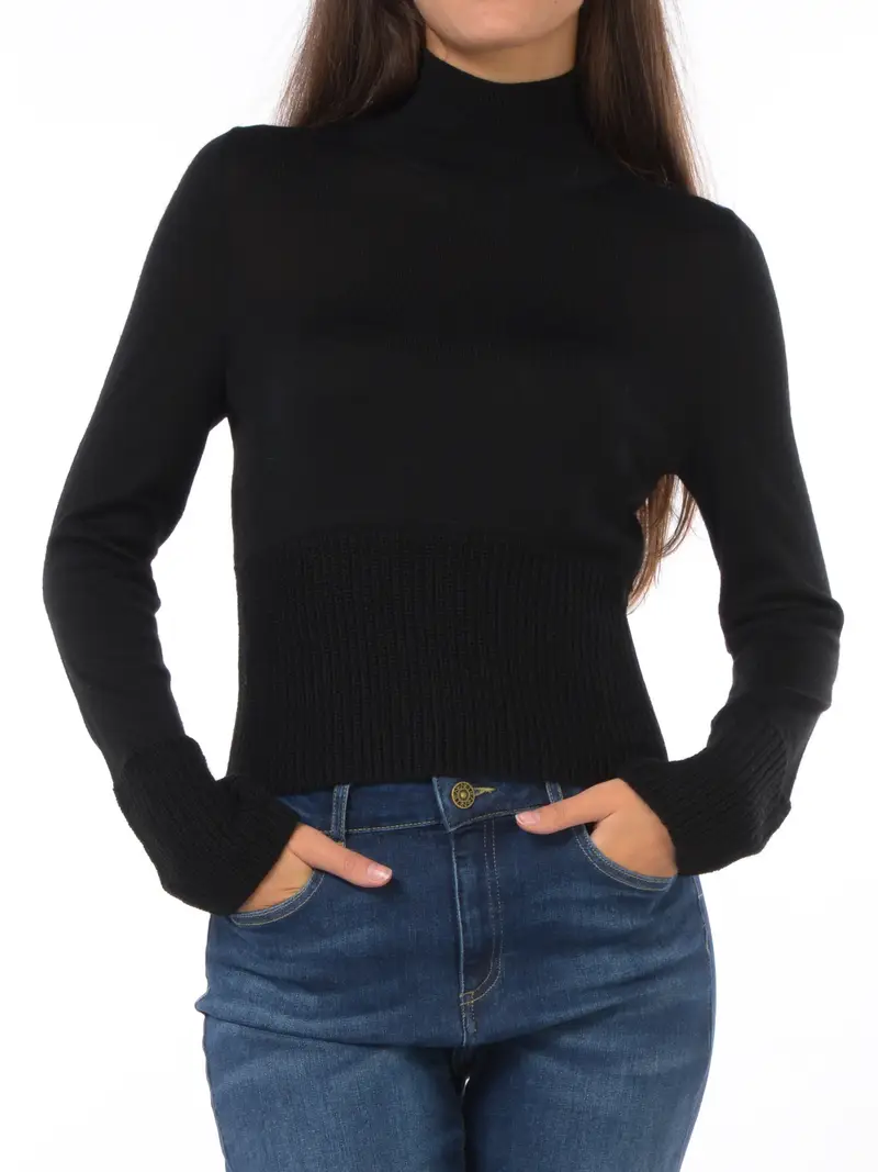 maglia da donna Nenette a lupetto con rovescino NERO