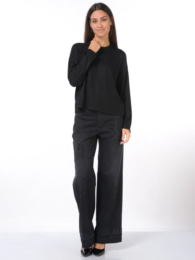 maglia da donna Nenette boxy con strass all over NERO miniatura 2