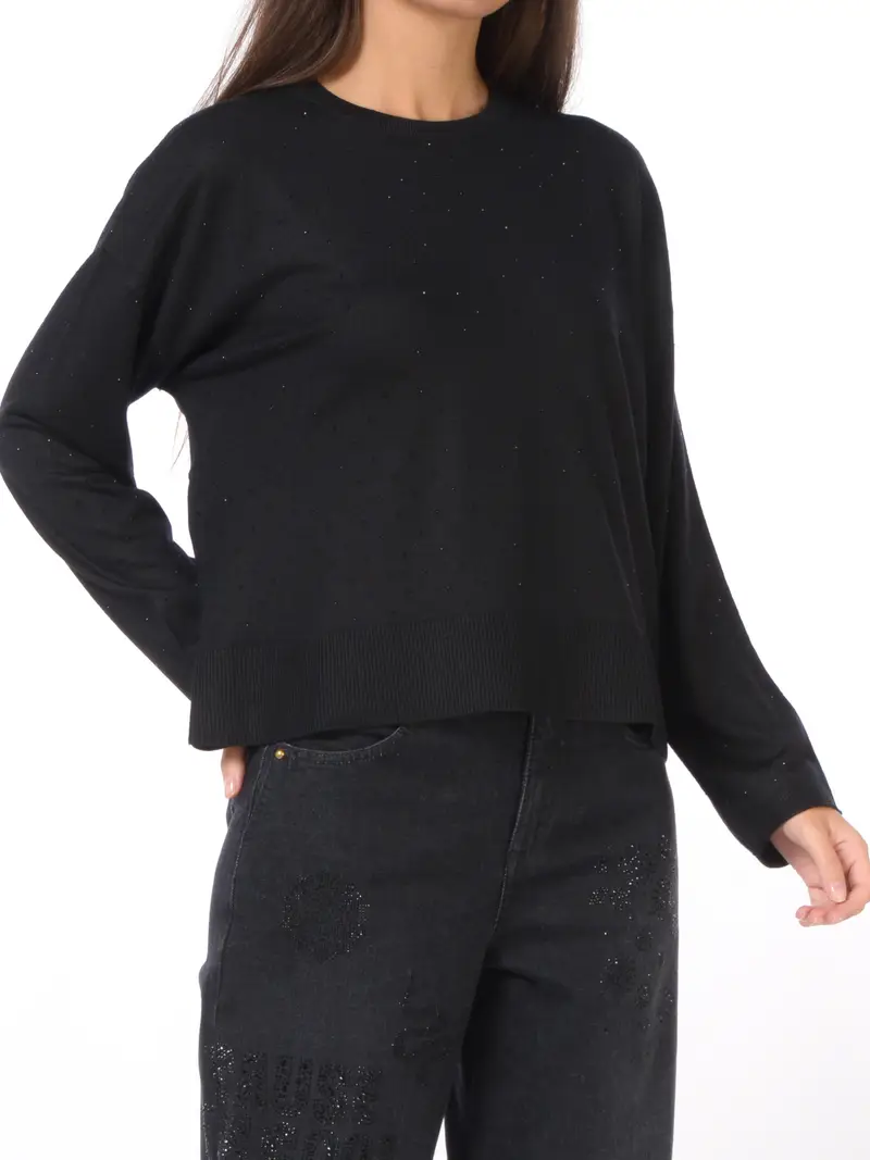 maglia da donna Nenette boxy con strass all over NERO