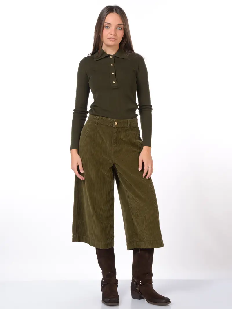 maglia da donna Nenette collo a camicia con bottoni Verde miniatura 2