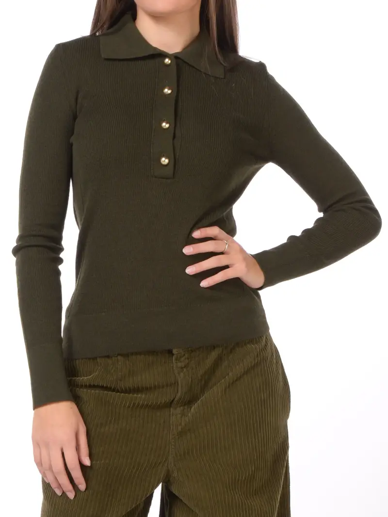 maglia da donna Nenette collo a camicia con bottoni Verde