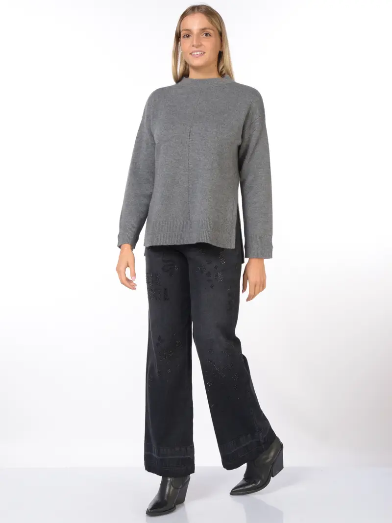 maglia da donna Nenette in lana e cachemire con lavorazioni Grigio miniatura 2