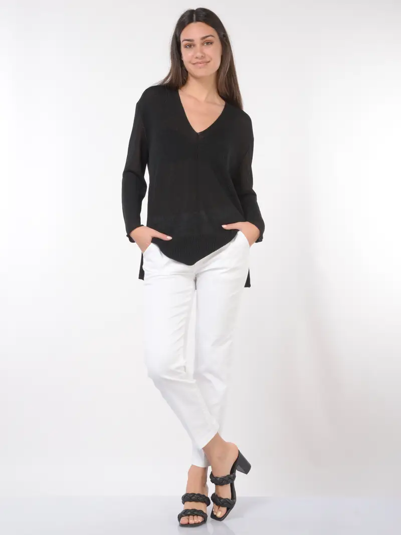 maglia da donna Nenette in viscosa con scollo a V NERO miniatura 2