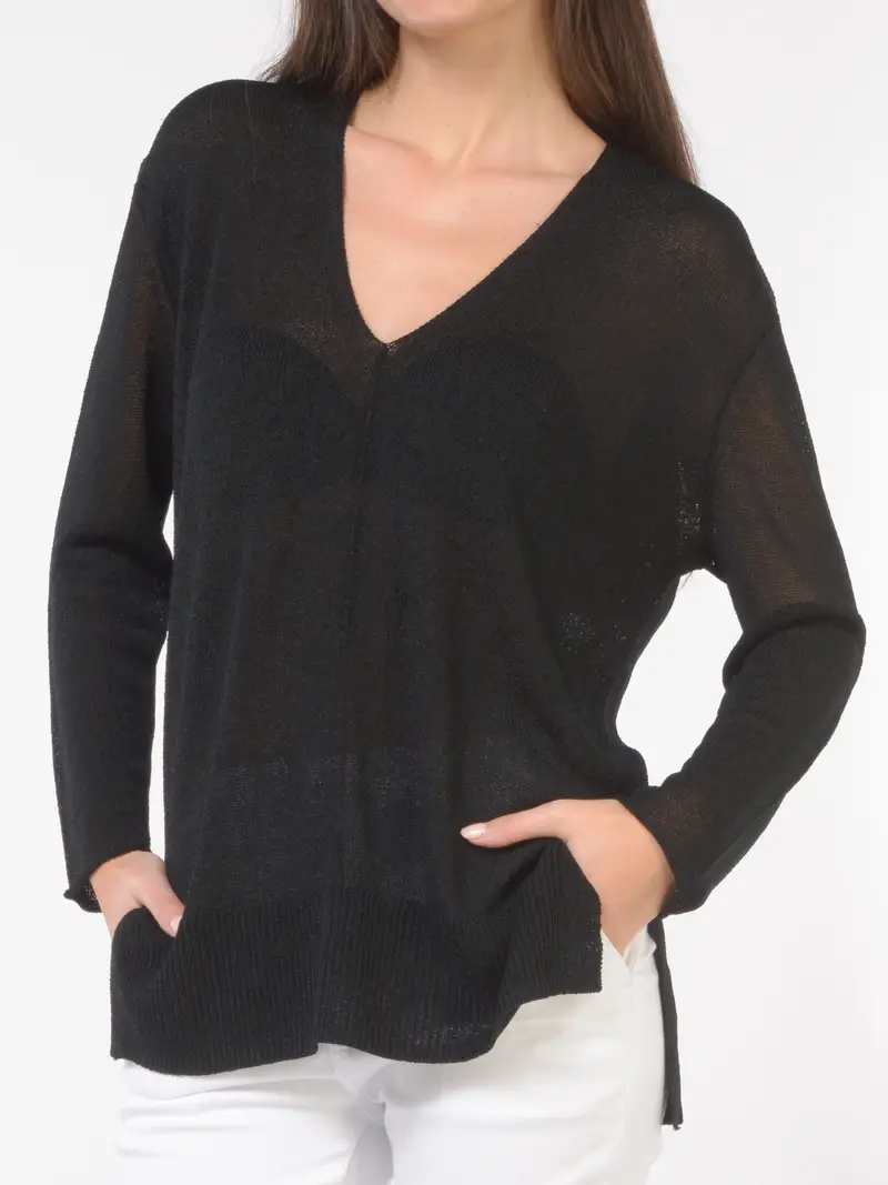 maglia da donna Nenette in viscosa con scollo a V NERO