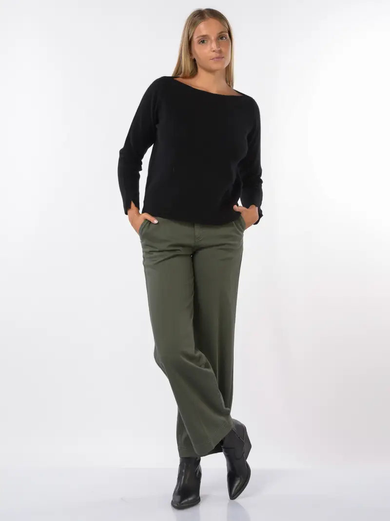 maglia da donna Nenette scollo a barchetta con lavorazione NERO miniatura 2