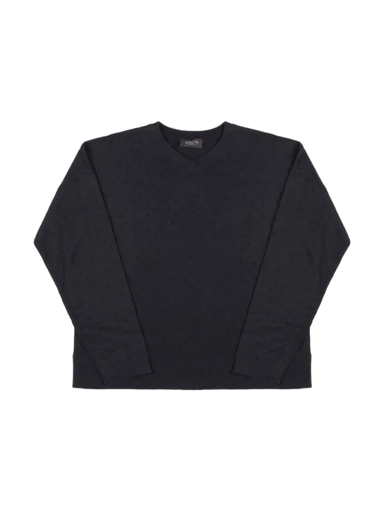 maglia morale girocollo interamente ricoperta di strass nera