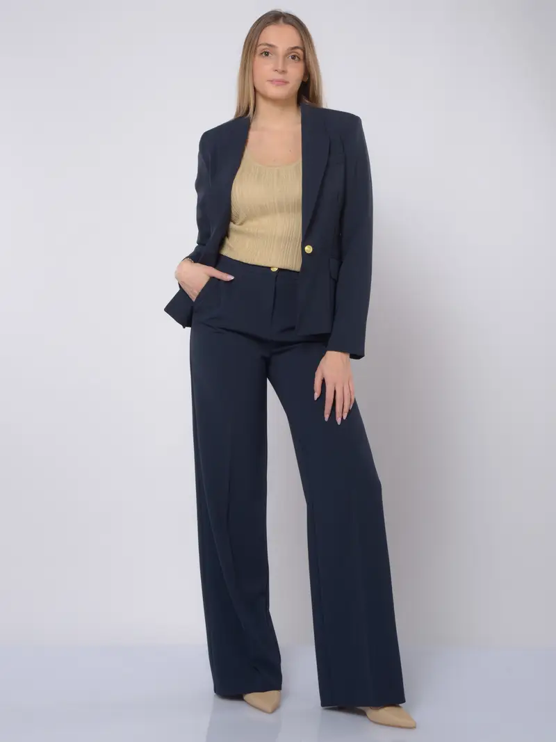 pantalone da donna Nenette ampio con pinces Blu miniatura 2