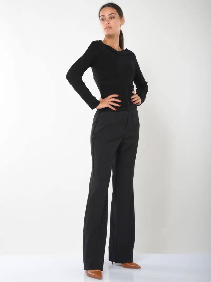 pantalone da donna Nenette ampio in crepe NERO miniatura 2