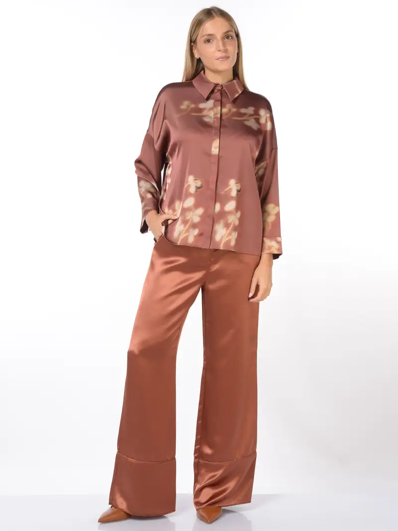 pantalone da donna Nenette ampio in raso NERO miniatura 2