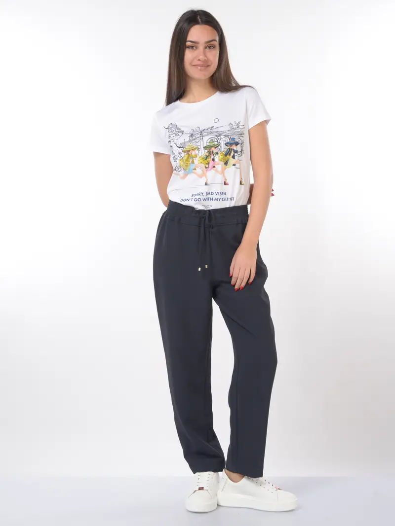 pantalone da donna Nenette con elastico e coulisse Blu miniatura 2