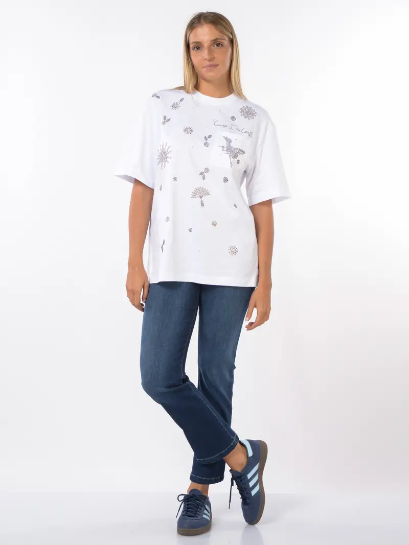 t Shirt da donna Nenette con applicazioni e tasca Bianco miniatura 2