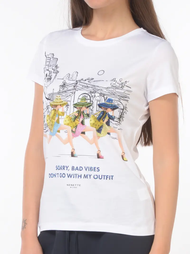 t Shirt da donna Nenette con stampa e strass Bianco