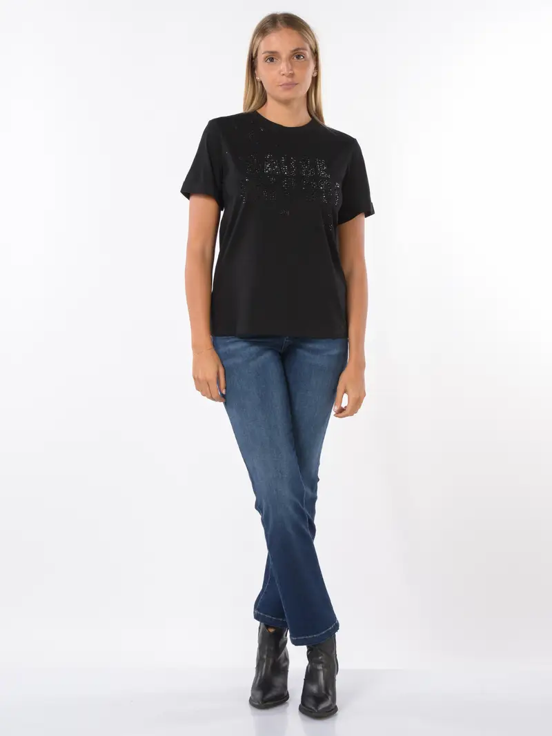 t Shirt da donna Nenette girocollo con applicazioni NERO miniatura 2