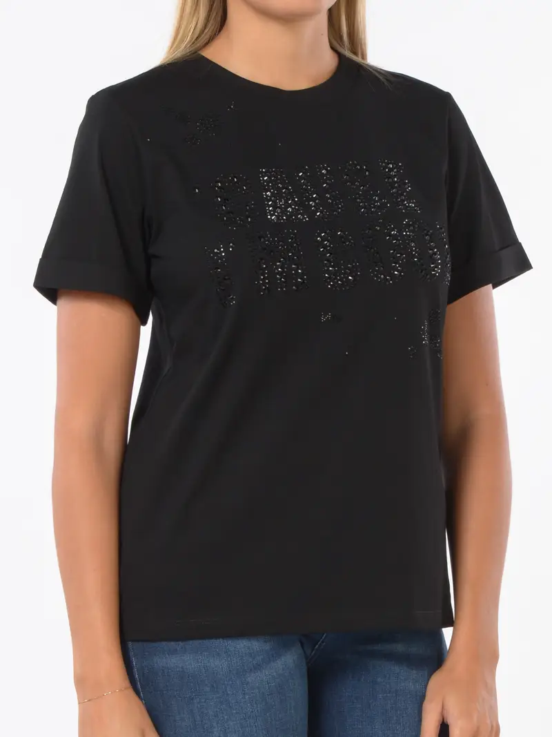 t Shirt da donna Nenette girocollo con applicazioni NERO