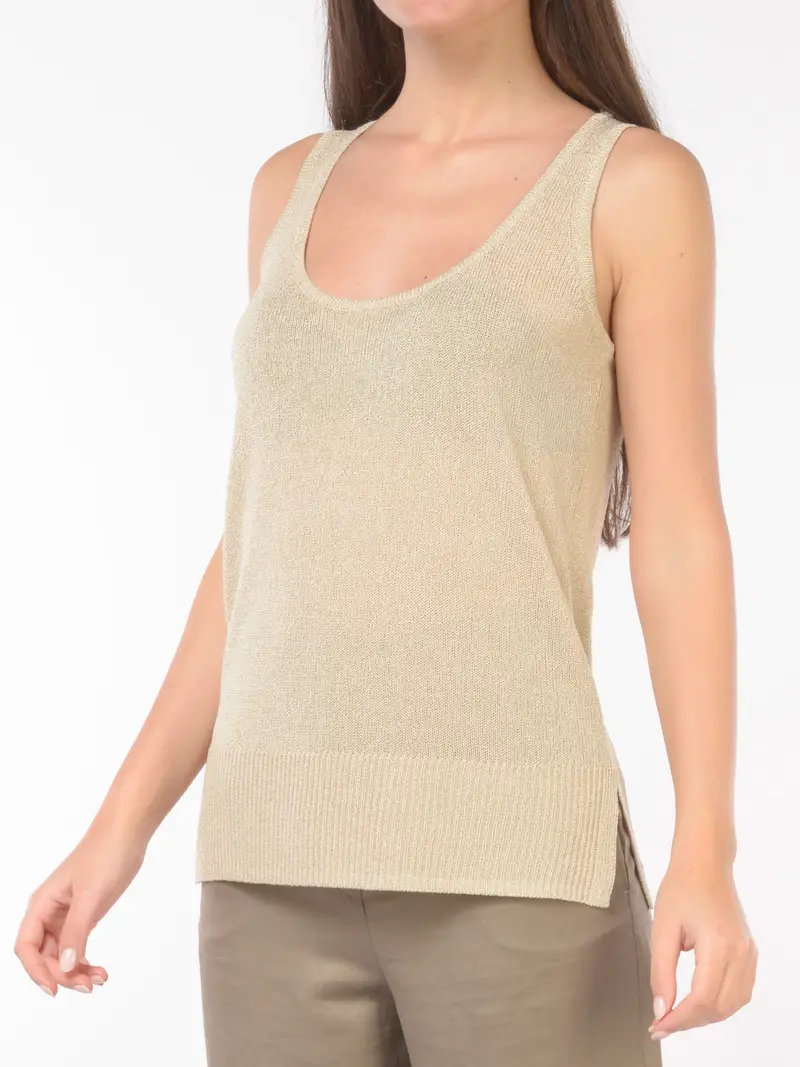 top da donna Nenette in maglia traforata con spacchi BEIGE