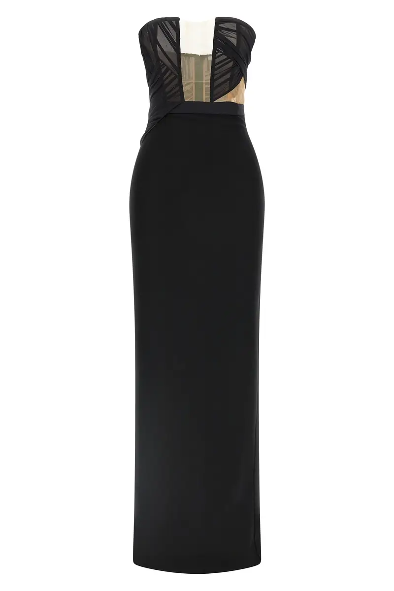 Abito 'Corsetted Draped Maxi' Nero