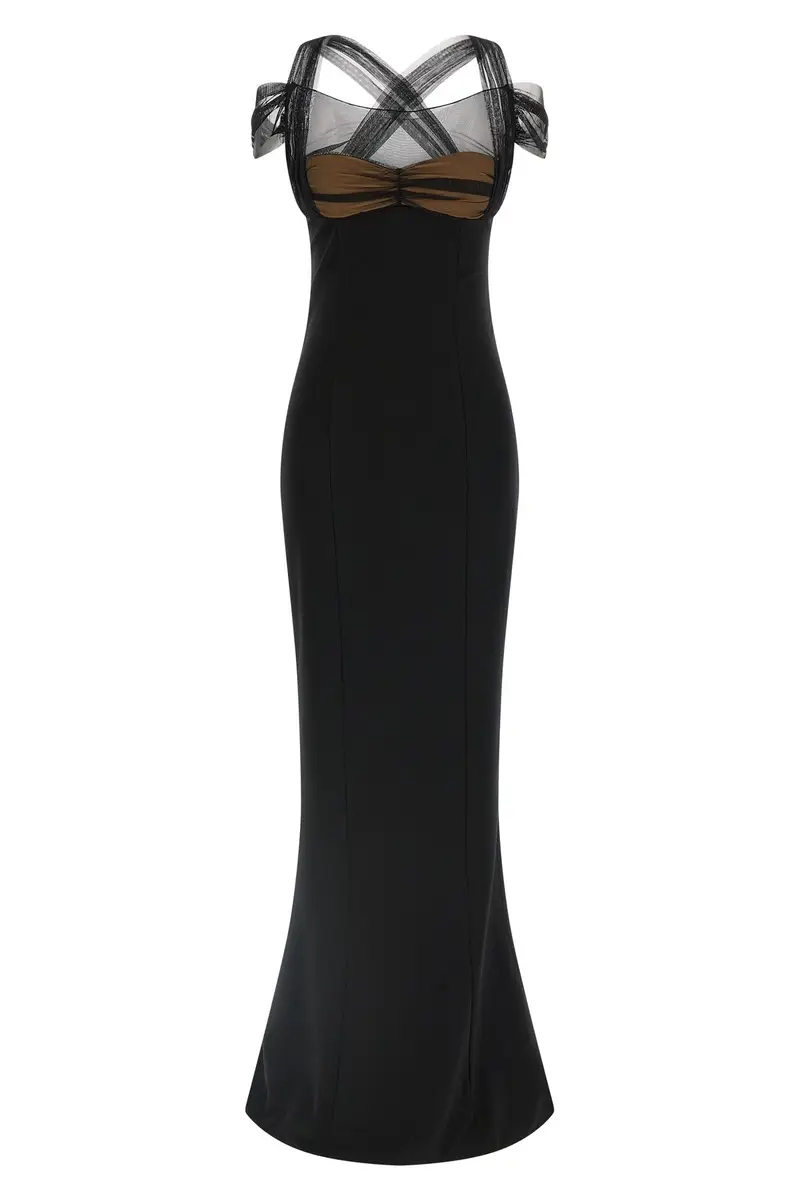 Nensi Dojaka Abito Draped Padded Cup Maxi Nero