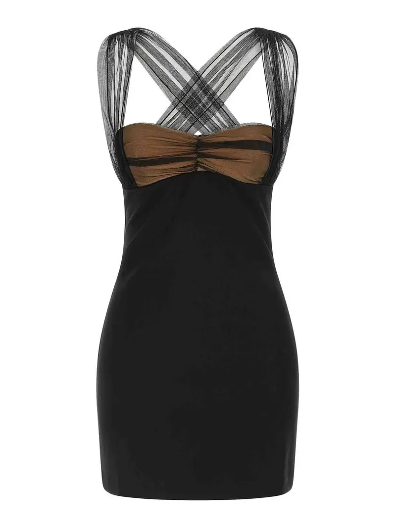 MiniVestito con coppa imbottita drappeggiata Nero