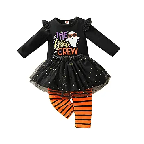 Neonate Vestiti Il mio primo vestito di Halloween Manica lunga Stampa zucca Top volant con gonna tutu Pantalone Set