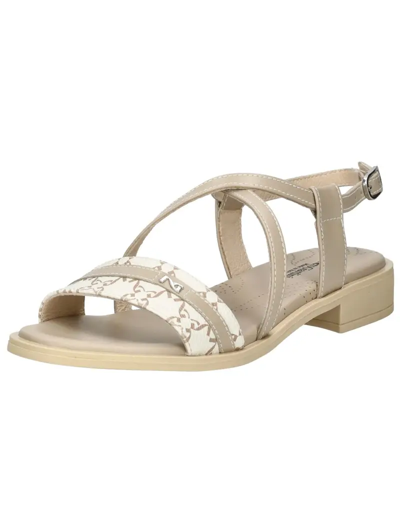 Sandalo con cinturino beige / argento / bianco