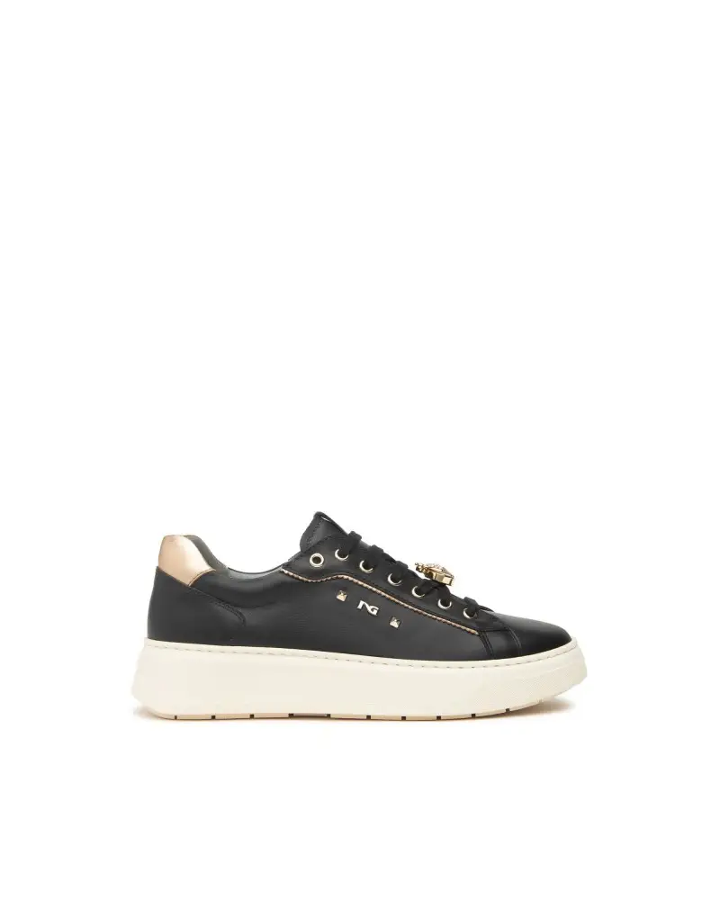 sneakers donna in pelle nero con accessorio i514170d100