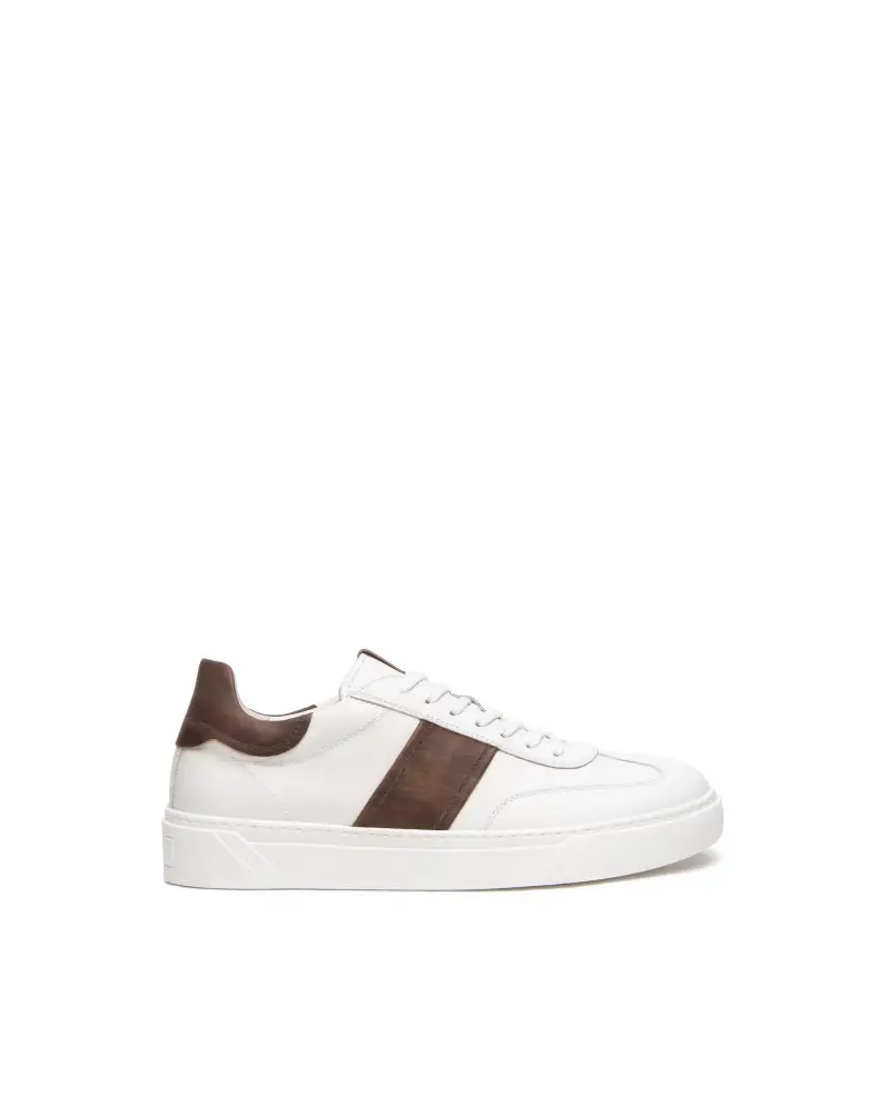 sneakers uomo in pelle bianco con inserto marrone