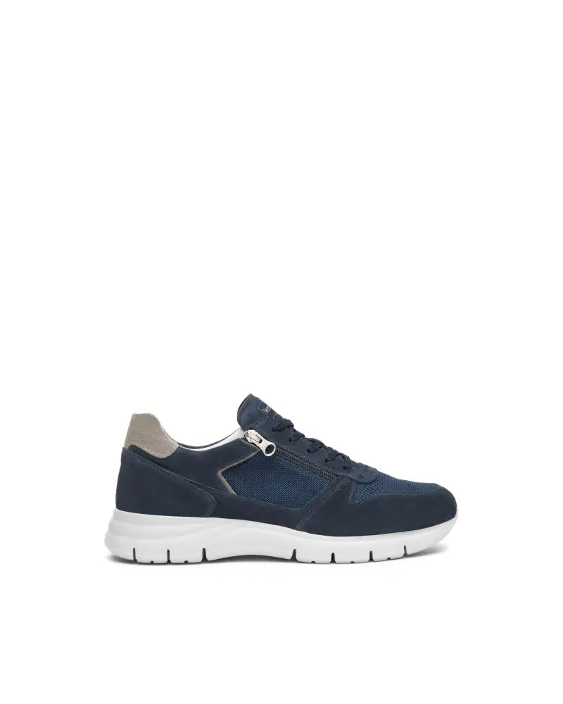 sneakers uomo in pelle e tessuto blu e500631u207