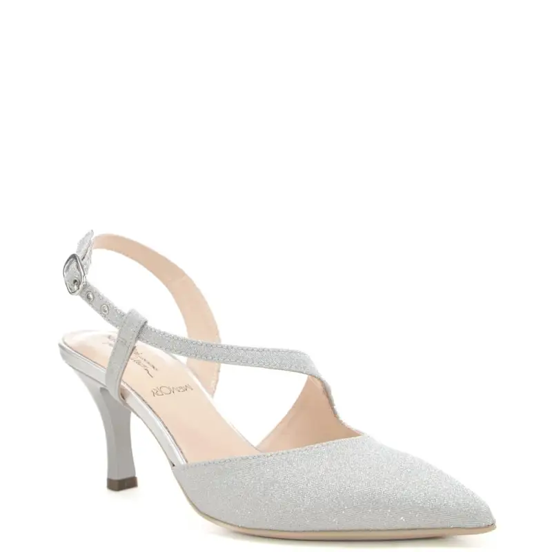 chanel donna con fascia trasversale glitter e tacco basso argento miniatura 2