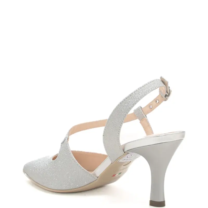 chanel donna con fascia trasversale glitter e tacco basso argento miniatura 3