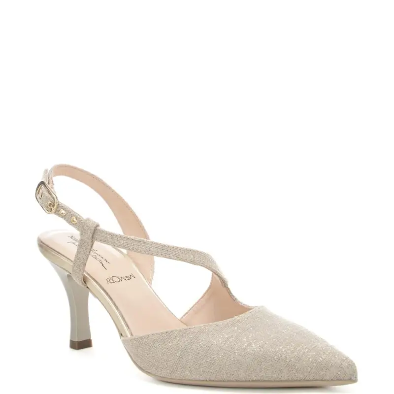 chanel donna con fascia trasversale glitter e tacco basso avorio miniatura 3