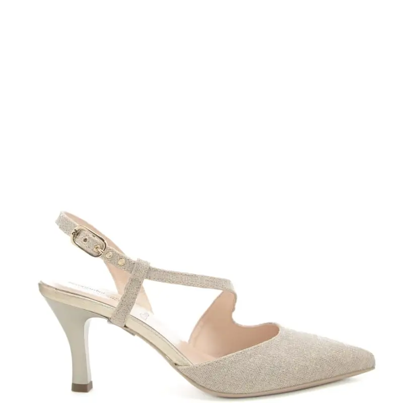 chanel donna con fascia trasversale glitter e tacco basso avorio