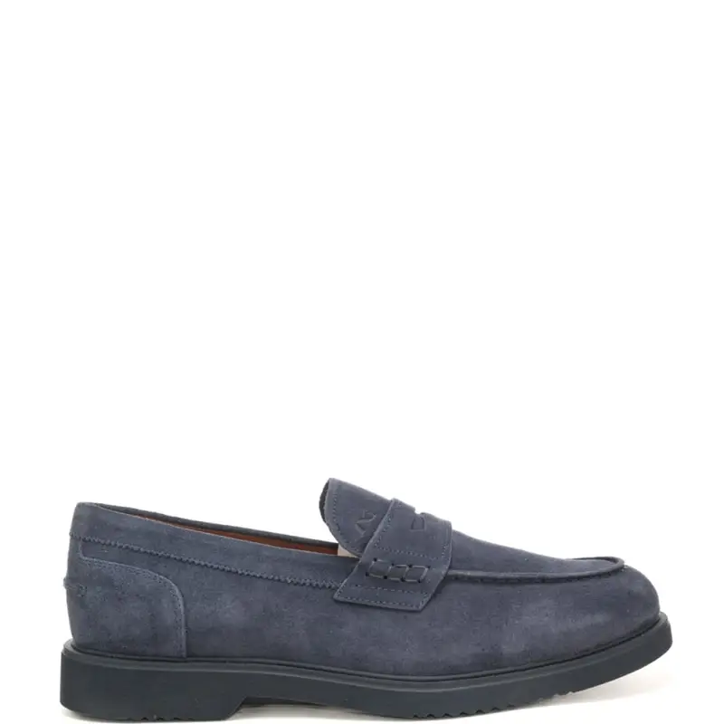 mocassini da uomo in suede con logo monogram inciso sulla parte sinistra blu