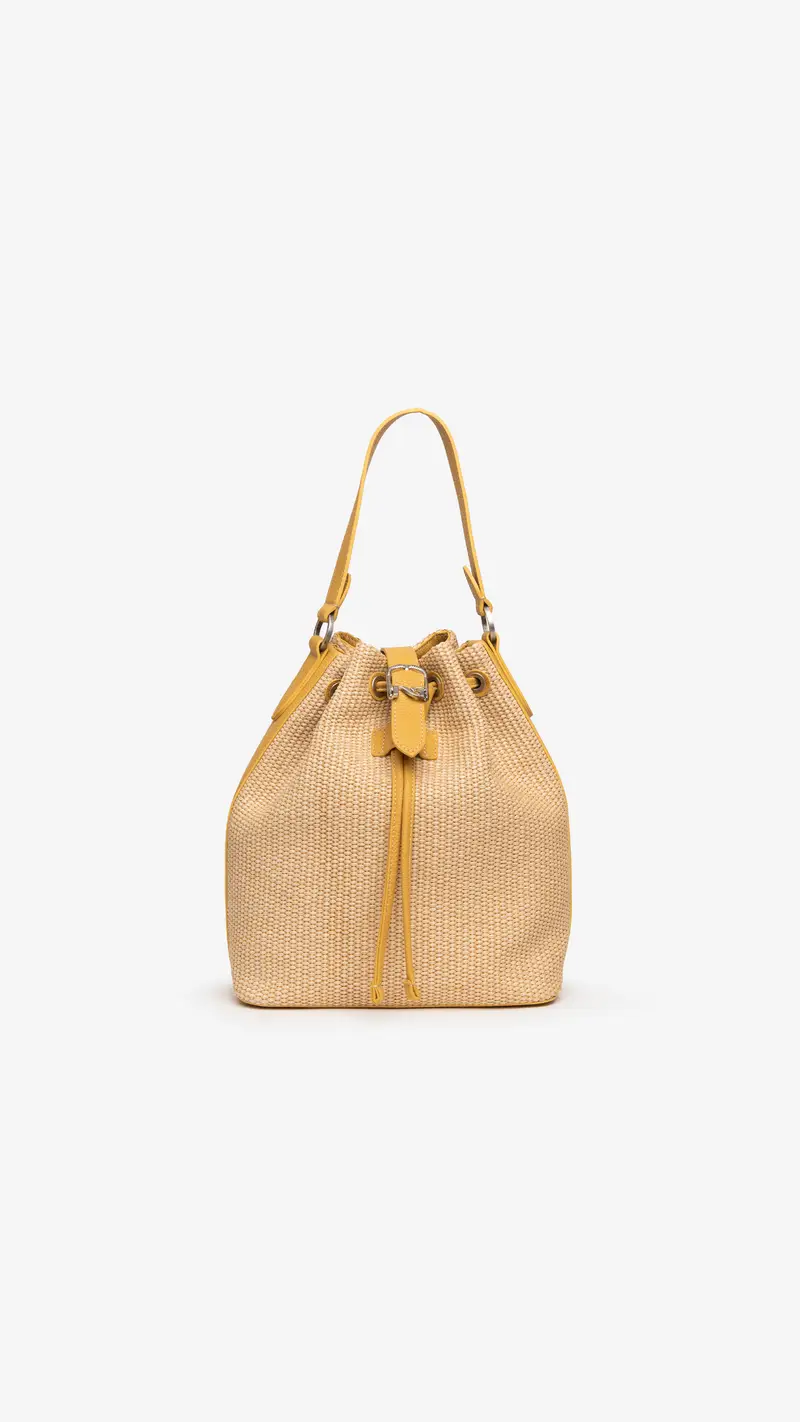 NeroGiardini Outlet Borsa a Secchiello da Donna in Tessuto e Materiale Tecnico - Giallo