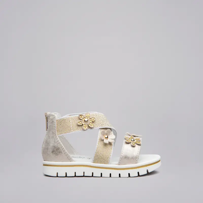 NeroGiardini Outlet Sandali Kids da Bambina in Materiale Tecnico e Camoscio - Platino