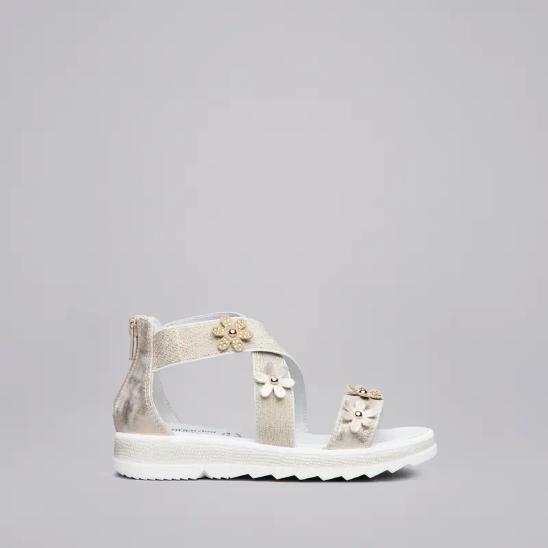 Outlet Sandali Teens da Ragazza in Materiale Tecnico e Camoscio - Platino