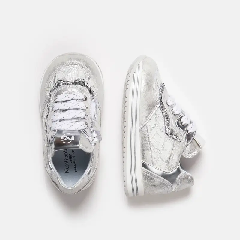NeroGiardini Outlet Sneakers Kids da Bambina in Materiale Tecnico - Argento