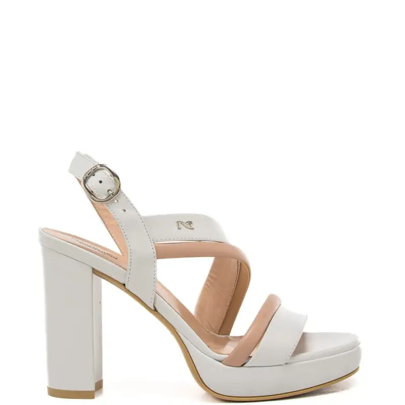 Nerogiardini sandali alti da donna con fascette anteriori incrociate a contrasto e logo monogram bianchi