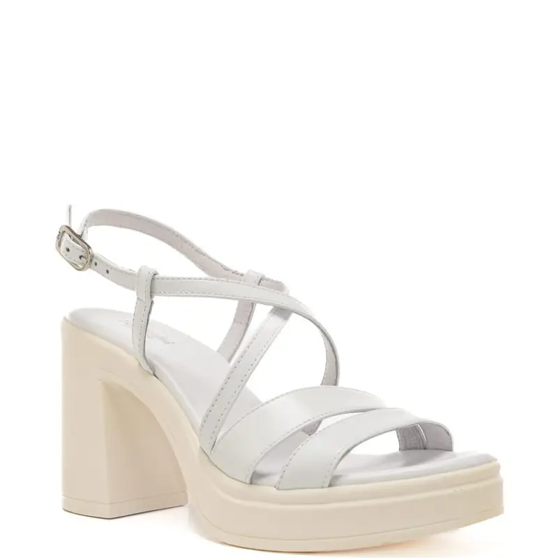 sandali alti da donna con tacco a blocco e fascette a incrocio sul davanti bianchi miniatura 3