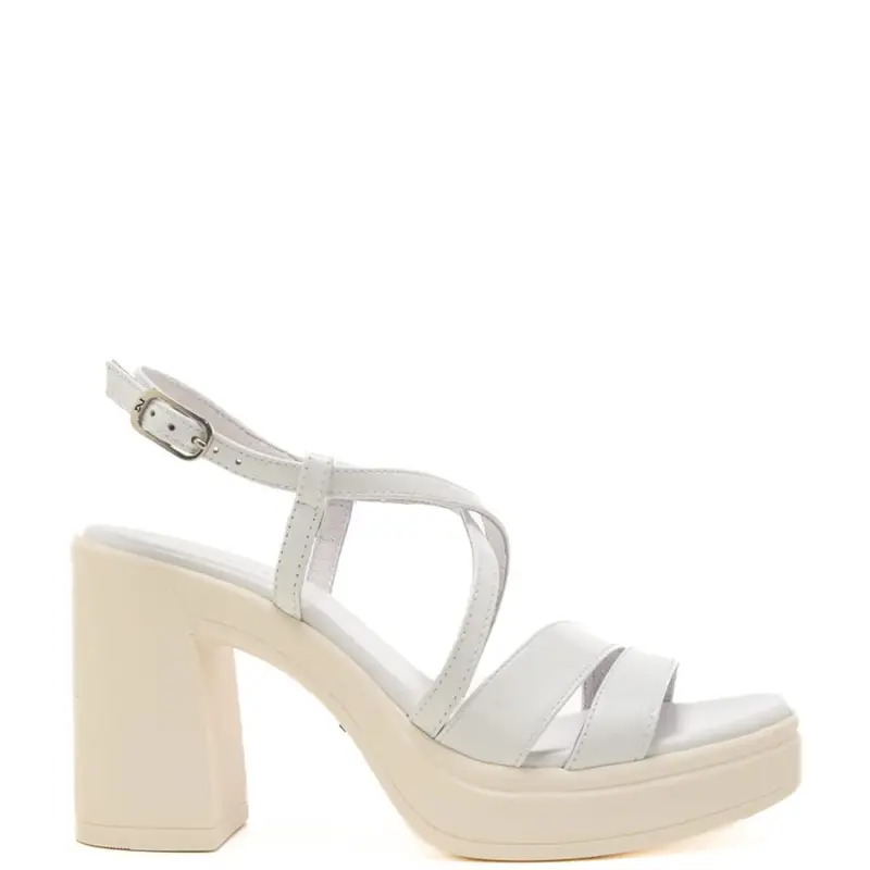 sandali alti da donna con tacco a blocco e fascette a incrocio sul davanti bianchi