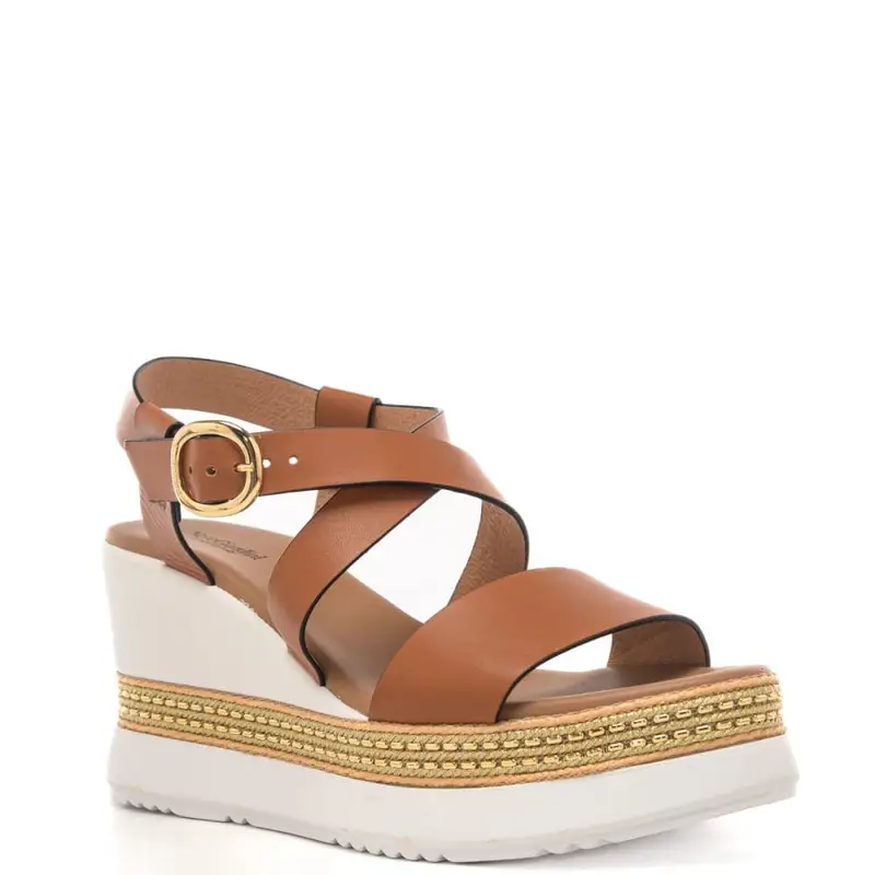 sandali alti da donna con zeppa, inserti in corda e borchie cuoio miniatura 2