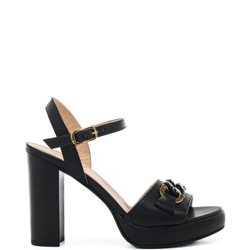 Nerogiardini sandali alti da donna in pelle con dettaglio a catena sul davanti neri