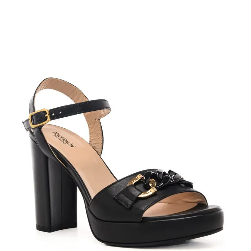 Nerogiardini sandali alti da donna in pelle con dettaglio a catena sul davanti neri miniatura 2