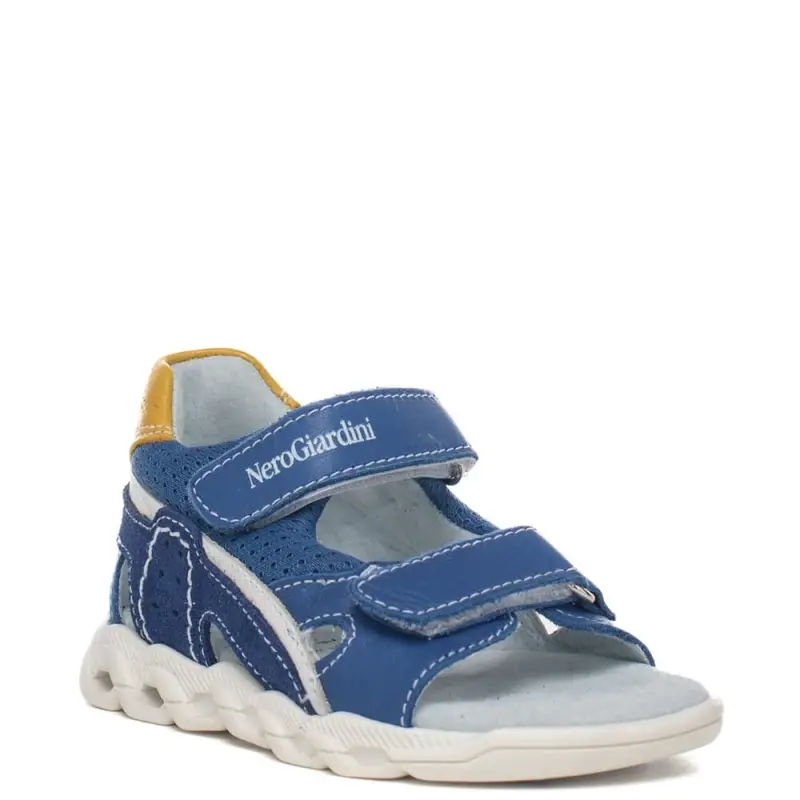 sandali bimbo con chiusura a due strappi blu e giallo miniatura 3